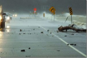 Highway 57 picture of flooding and road damage.