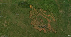 An overhead view of Devils Lake contours,